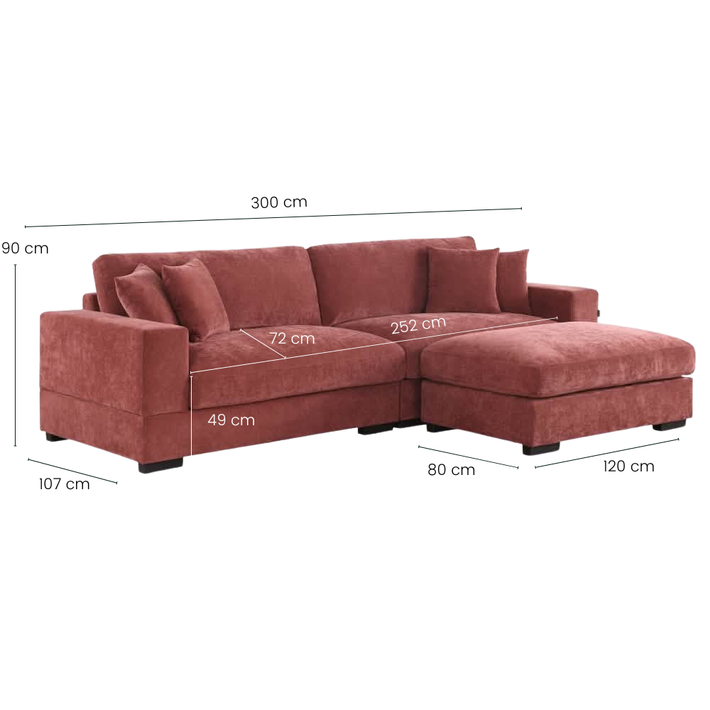 Callie 3-Pers. Sofa m. Puf - 300 cm - Bordeaux