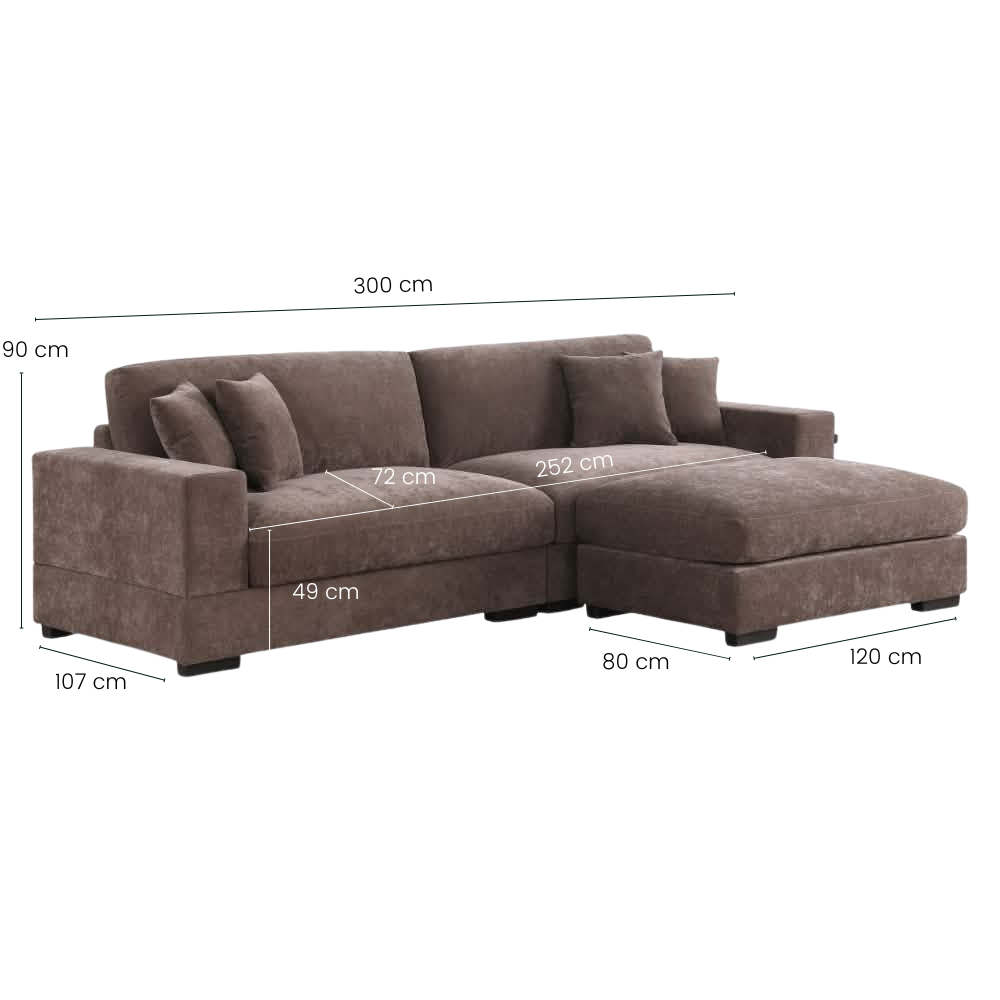 Callie 3-Pers. Sofa m. Puf - 300 cm - Brun