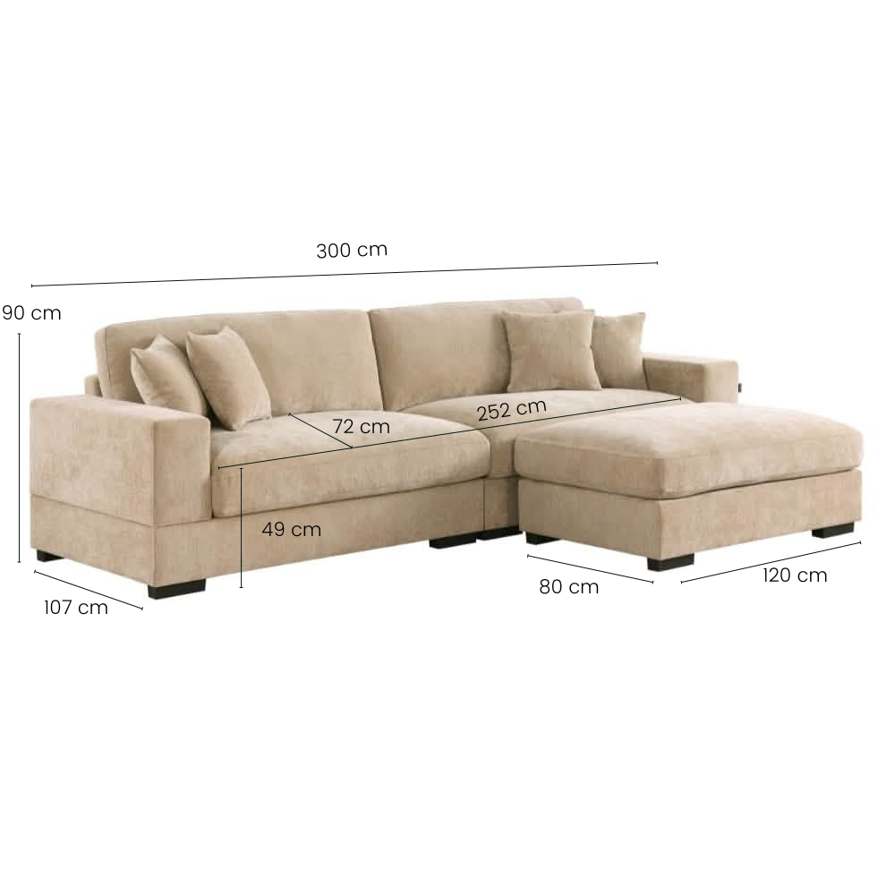 Callie 3-Pers. Sofa m. Puf - 300 cm - Karamel