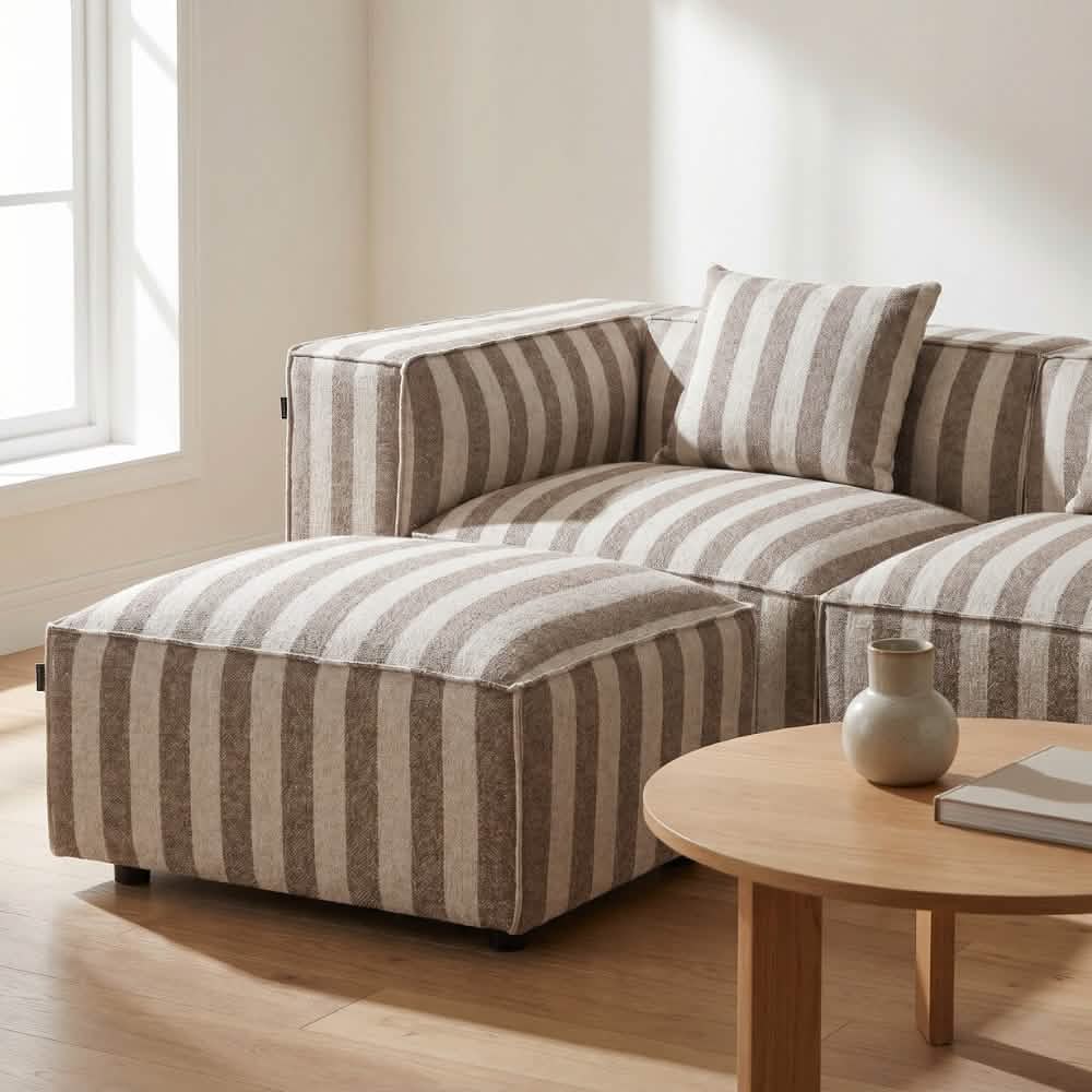 Carlton 3-pers. Sofa m. Puf - Brun Stribet