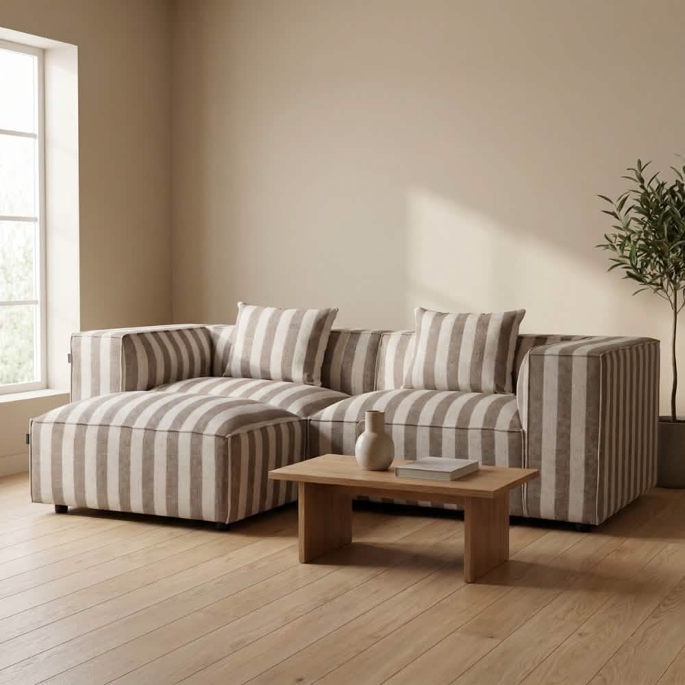 Carlton 3-pers. Sofa m. Puf - Brun Stribet