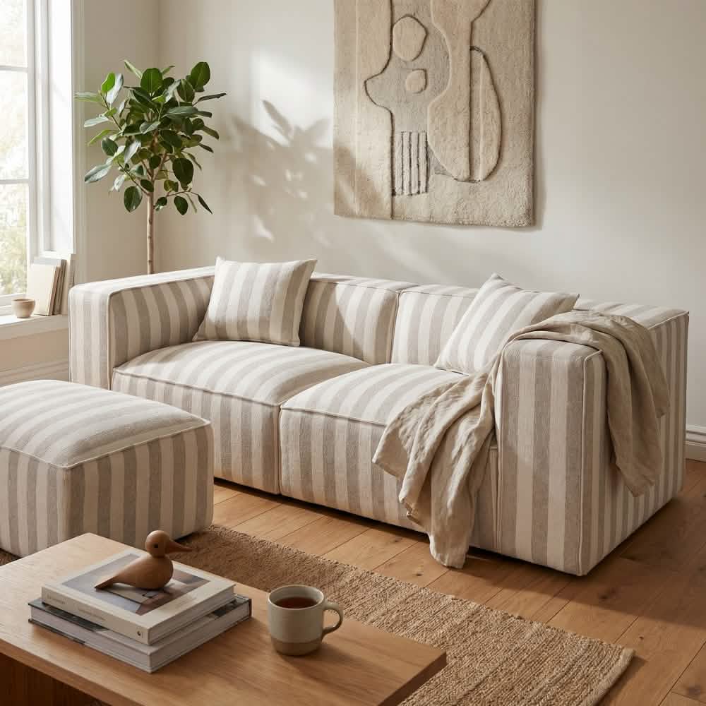 Carlton 3-pers. Sofa m. Puf - Sand Stribet