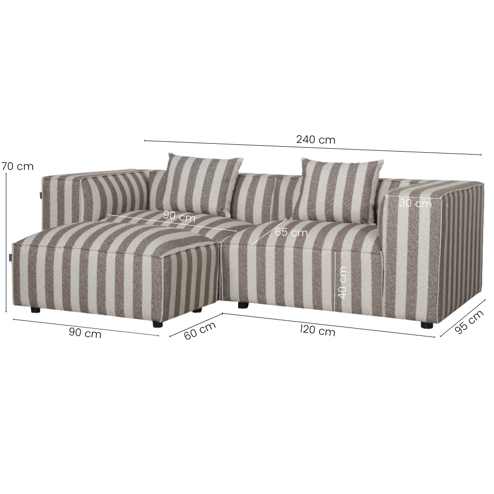 Carlton 3-Pers. Sofa m. Puf - Brun Stribet