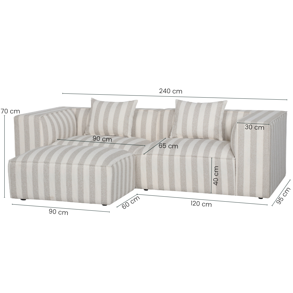 Carlton 3-Pers. Sofa m. Puf - Sand Stribet
