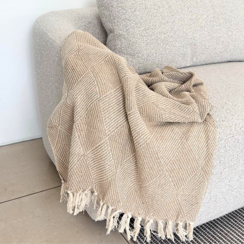 Cort Plaid - Råhvid / Beige Bomuld