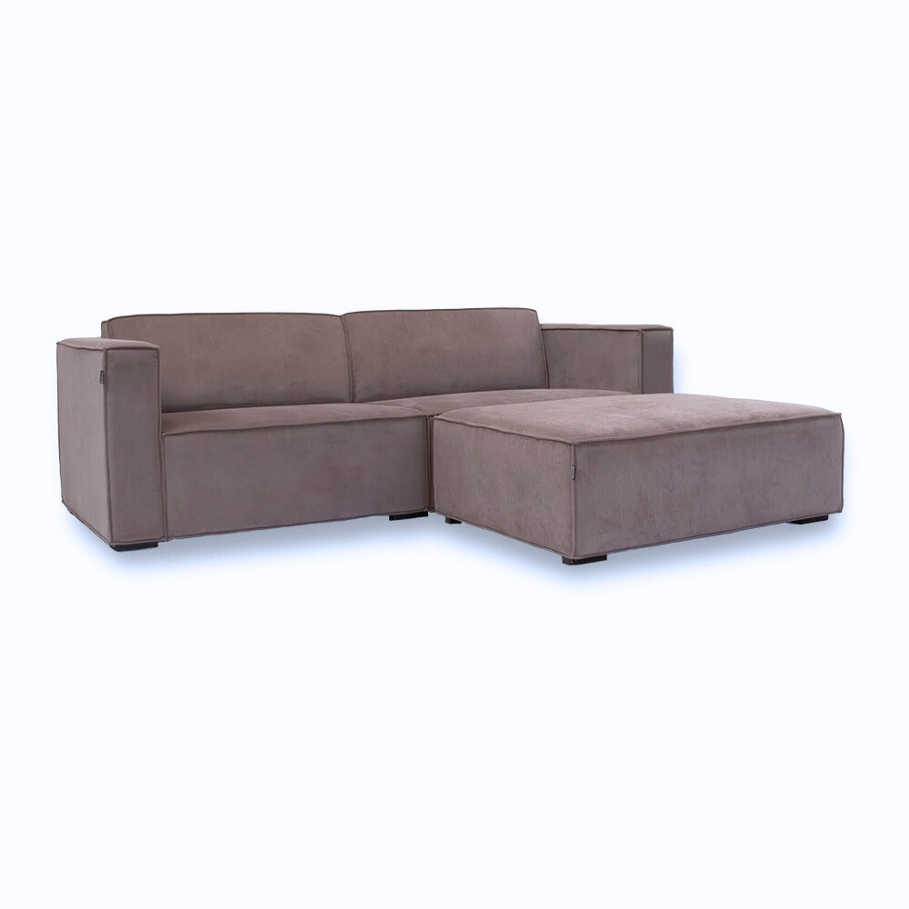 Balu Sofa - Grå/Brun Fløjl inkl. puf - 230 cm