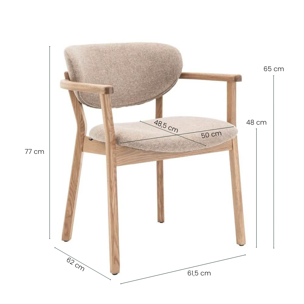 Ellie Spisebordsstol m. Armlæn og Beige Sæde - Natur Eg