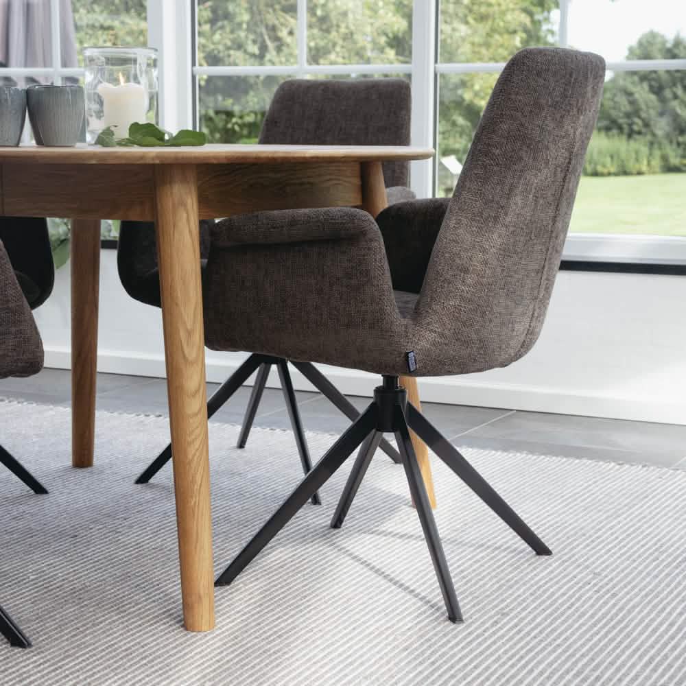 Arvik Spisebordsstol - Grå/Brun Stof m. 180 drejefunktion