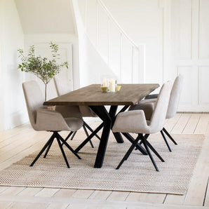 Spisebordssæt - Venus Plankebord m. Spider Legs Smoked + 4 stk Arvik Beige Stof