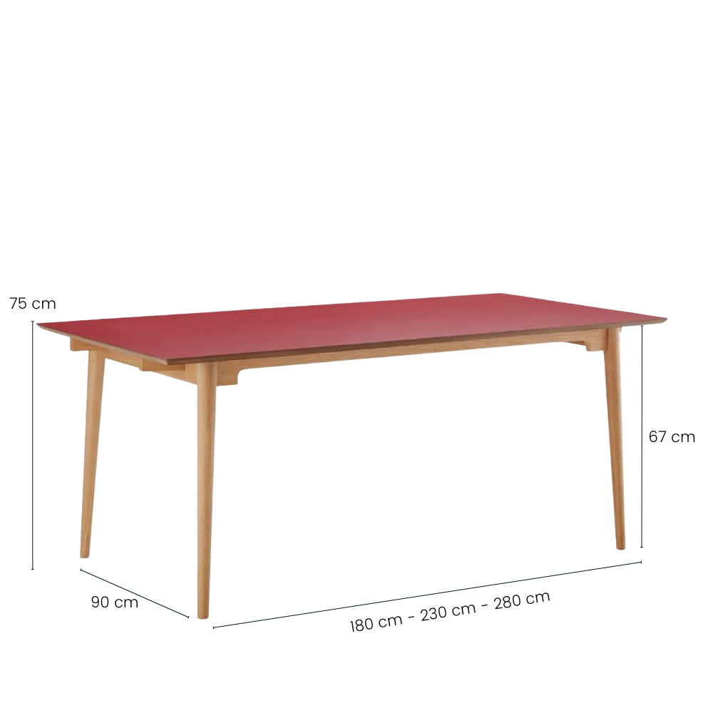 Holms Spisebord - 180 cm, inkl. Plader - Natur Eg & Bordeaux