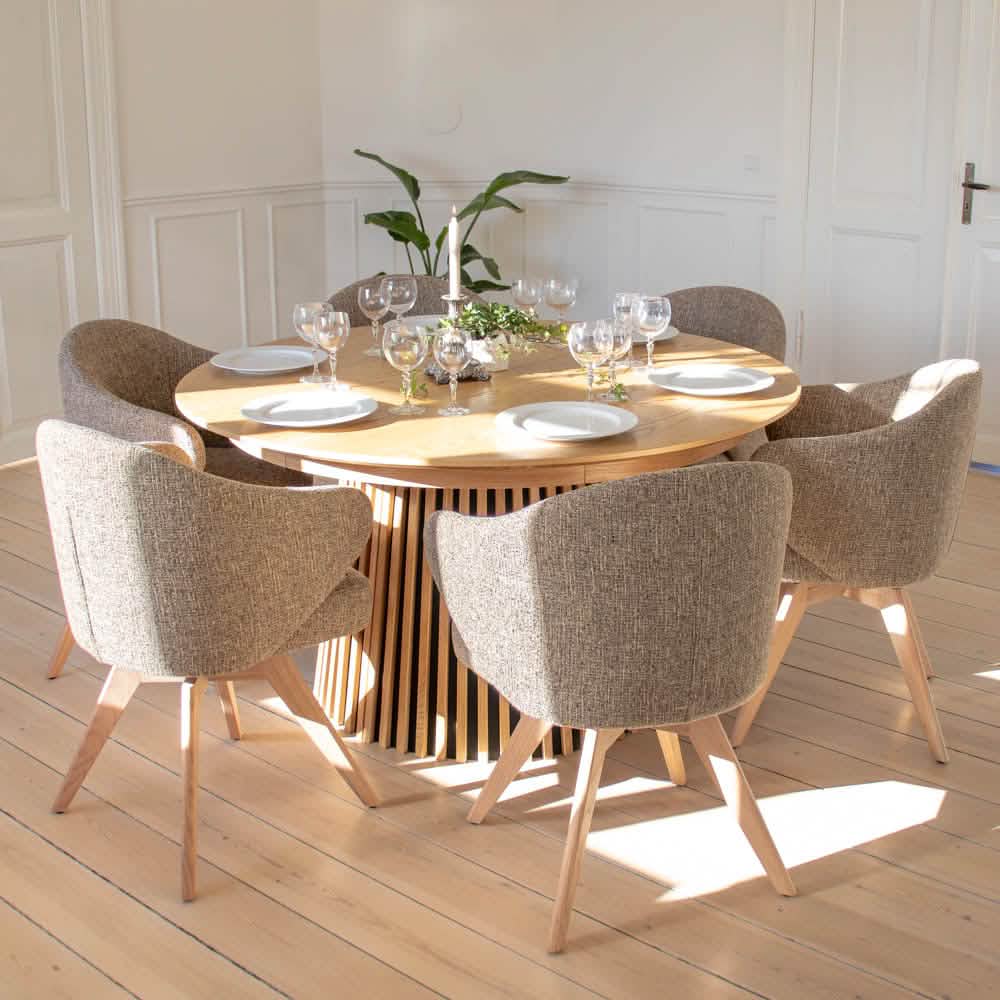 Måne Lamel Spisebord M. Tillægsplader - Natur Eg Ø140-185-230 cm