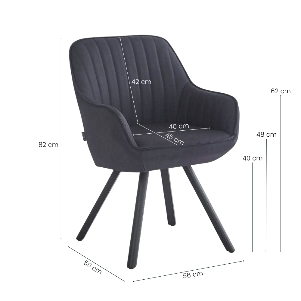 Kari Spisebordsstol - Sort Microfiber Drejestol med Armlæn