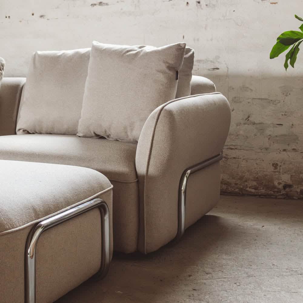 Lino Sofa m. Puf m. Chrome Stel - 230 cm - Beige