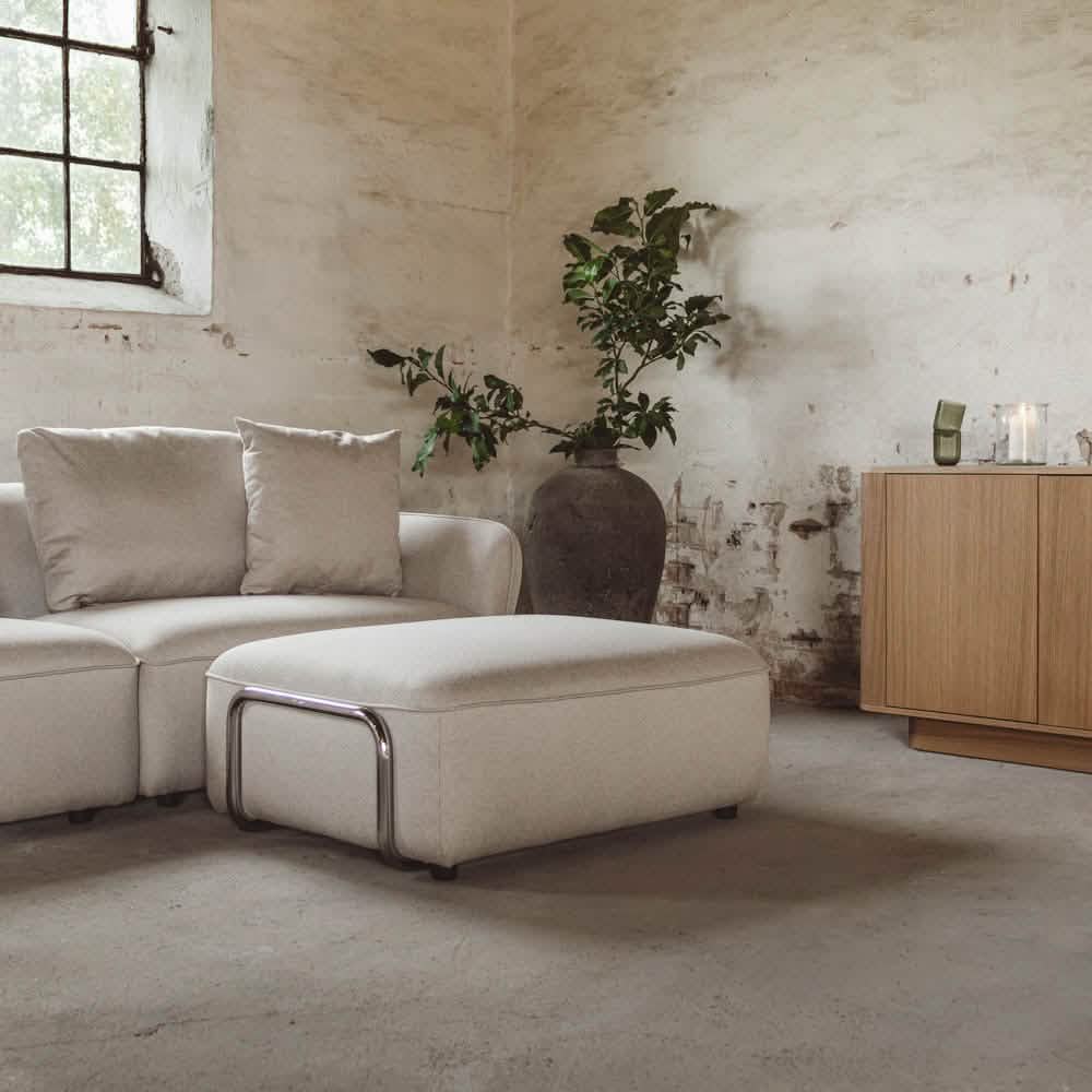 Lino Sofa m. Puf m. Chrome Stel - 230 cm - Beige
