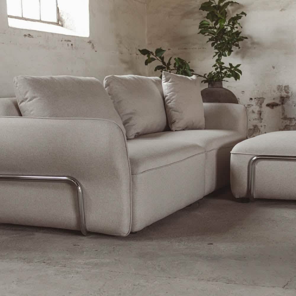 Lino Sofa m. Puf m. Chrome Stel - 230 cm - Beige