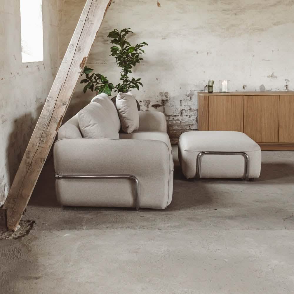 Lino Sofa m. Puf m. Chrome Stel - 230 cm - Beige