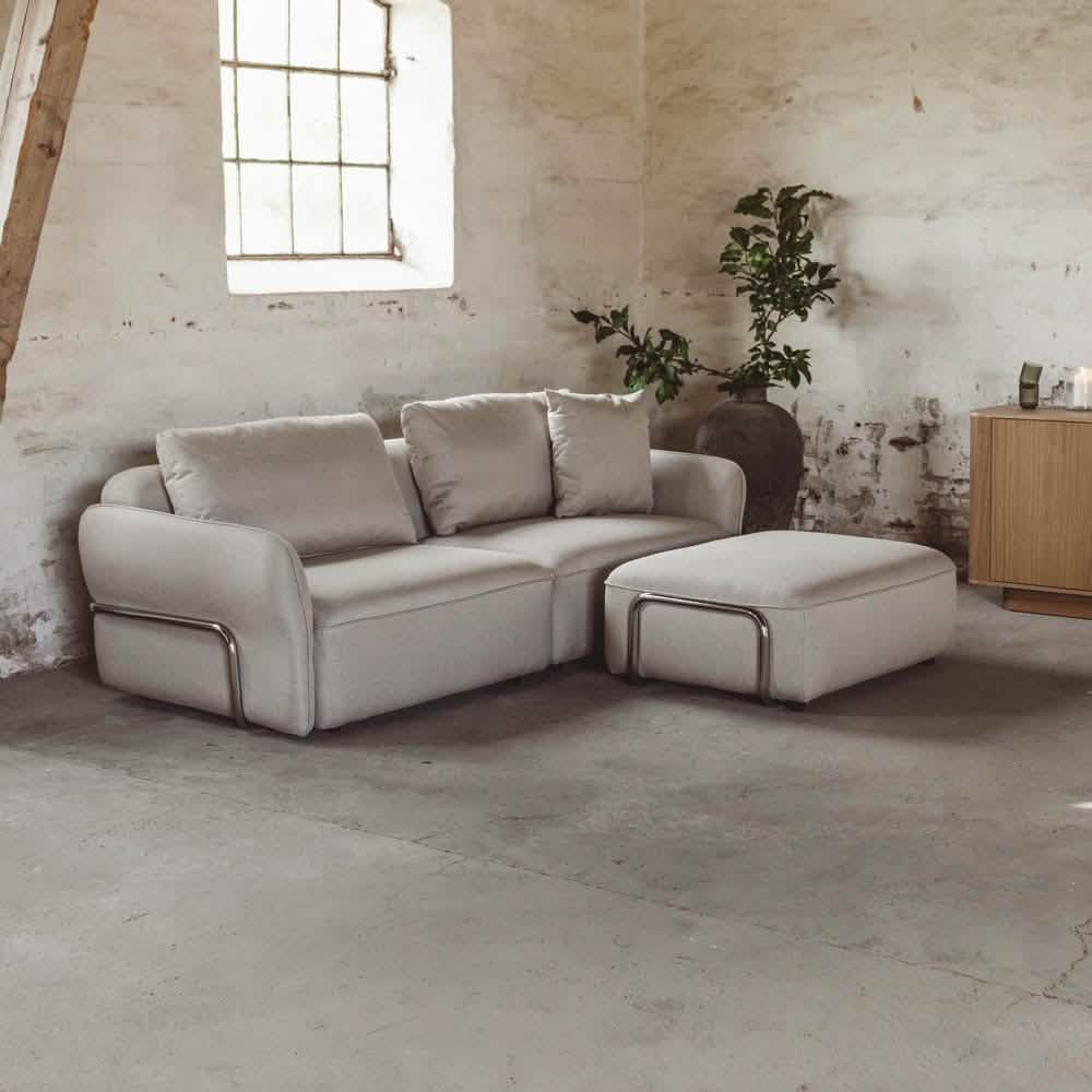 Lino Sofa m. Puf m. Chrome Stel - 230 cm - Beige