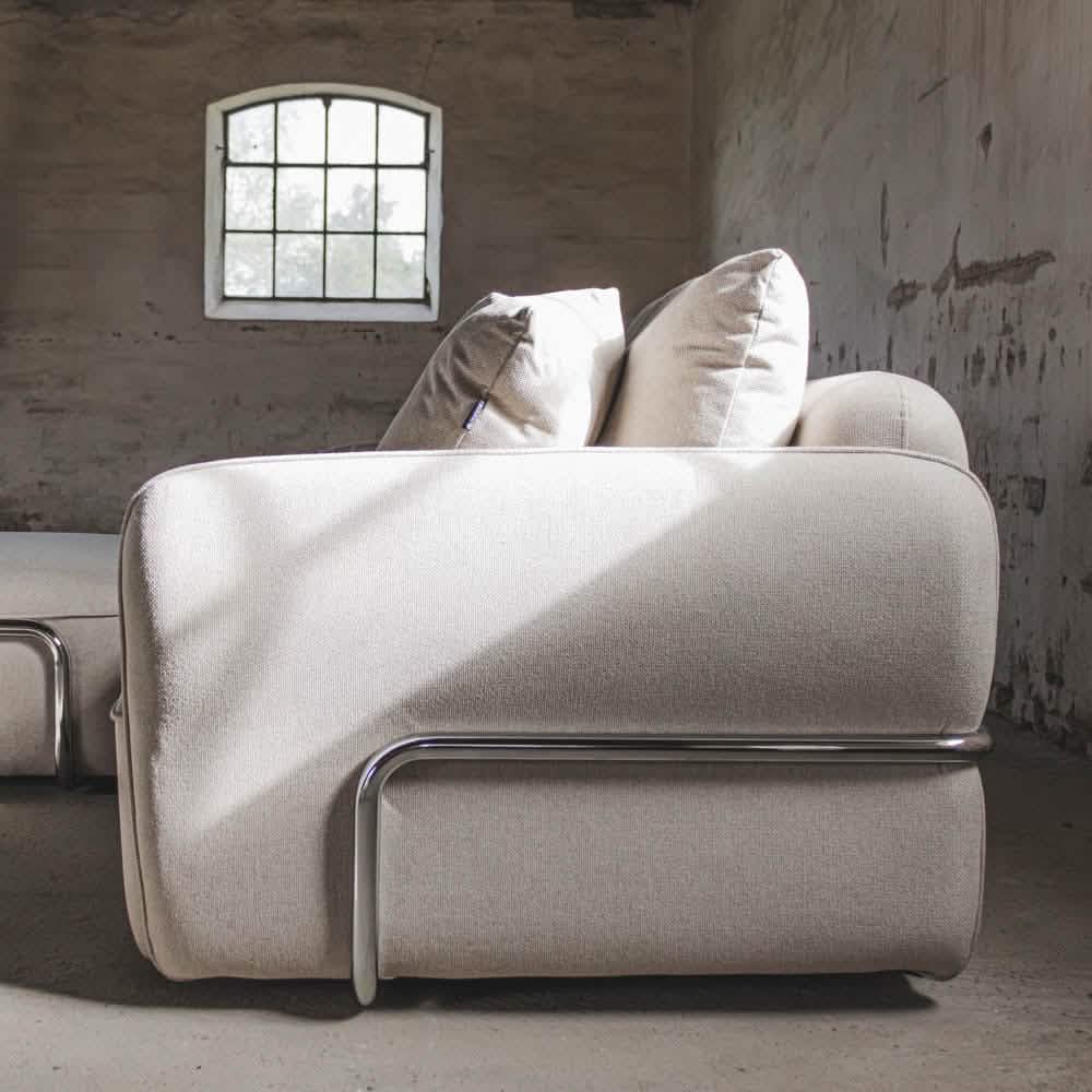 Lino Sofa m. Puf m. Chrome Stel - 230 cm - Beige