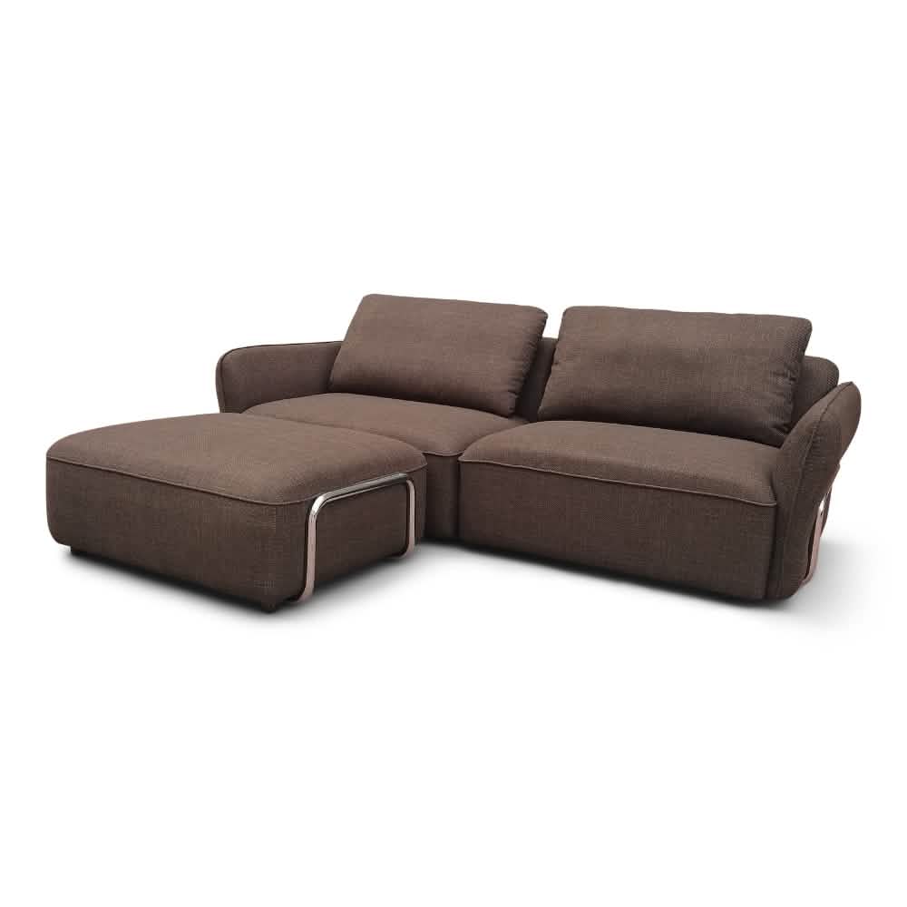 Lino Sofa m. Puf m. Chrome Stel - 230 cm - Brun