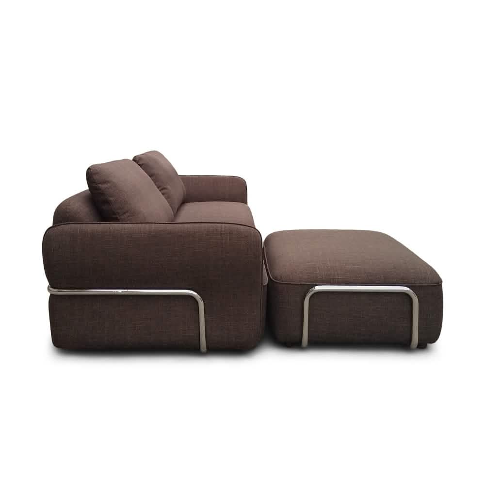 Lino Sofa m. Puf m. Chrome Stel - 230 cm - Brun