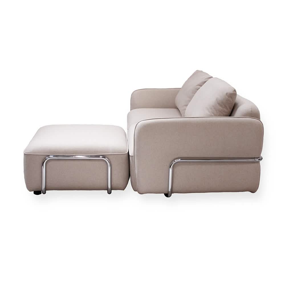 Lino Sofa m. Puf m. Chrome Stel - 230 cm - Beige