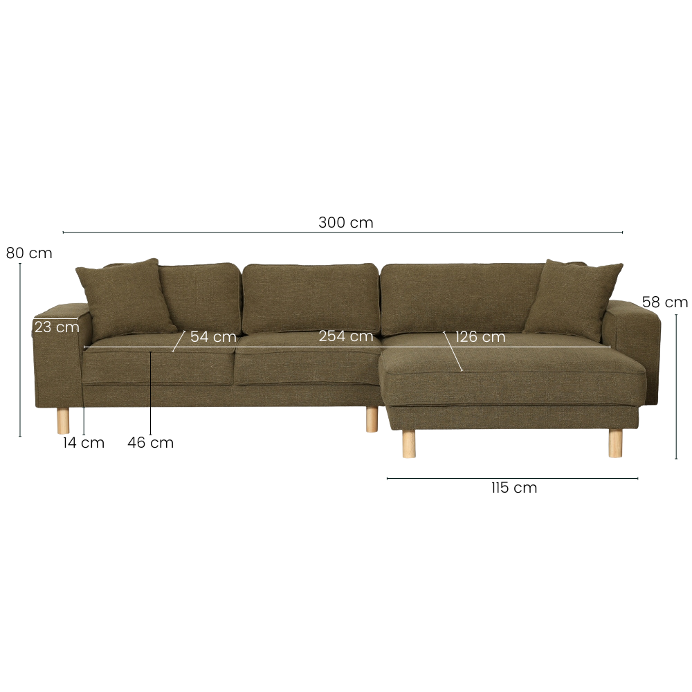 Maloy Sofa - Vendbar Chaiselong - 300 cm - Grøn