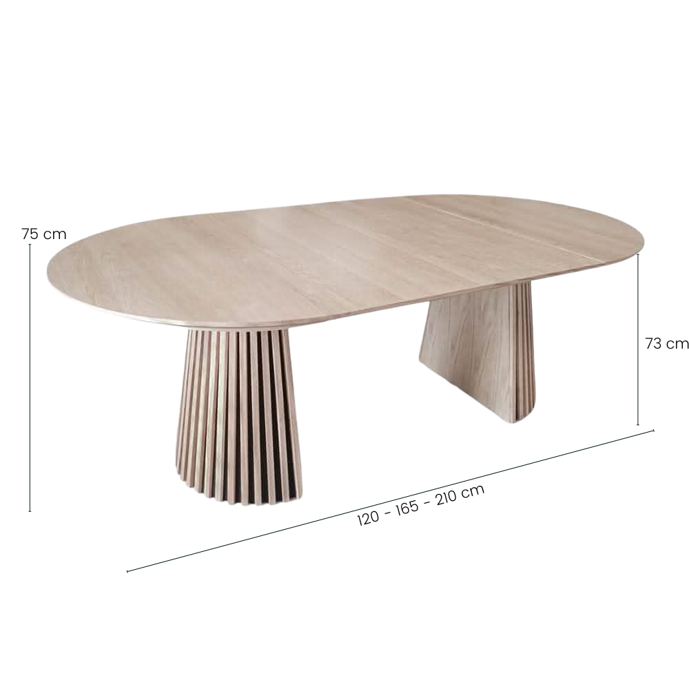 Måne Lamel Spisebord M. Tillægsplader - Ø120-165-210 cm - Lys Natur Eg