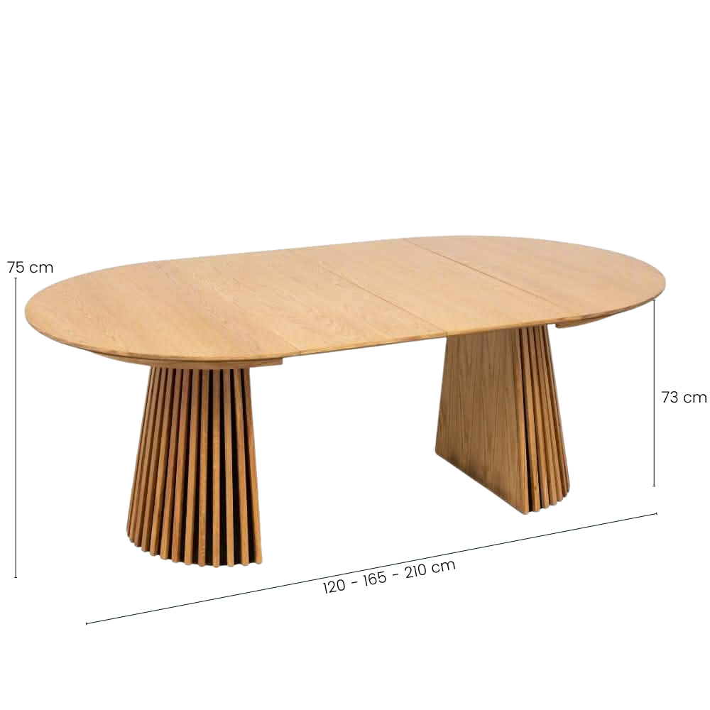 Måne Lamel Spisebord M.Tillægsplader - Ø120-165-210 cm - Natur Eg