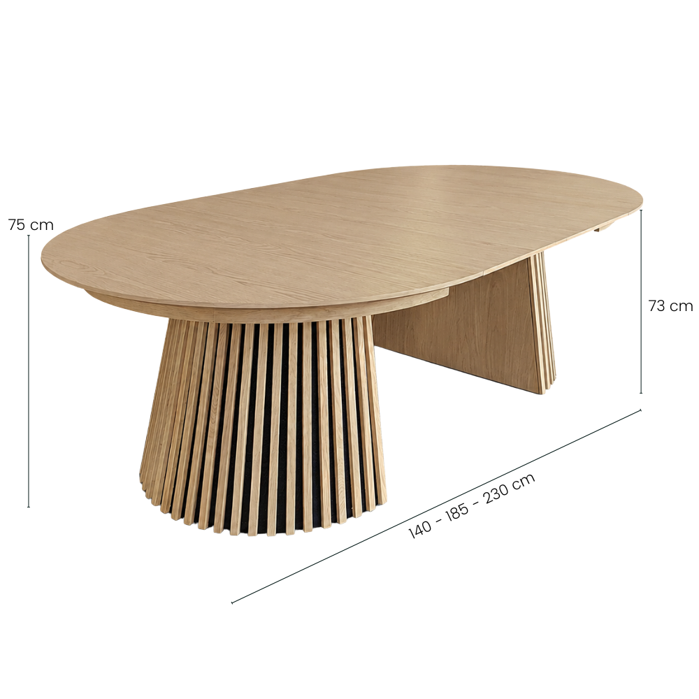 Måne Lamel Spisebord M.Tillægsplader - Lys Natur Eg Ø140-185-230 cm