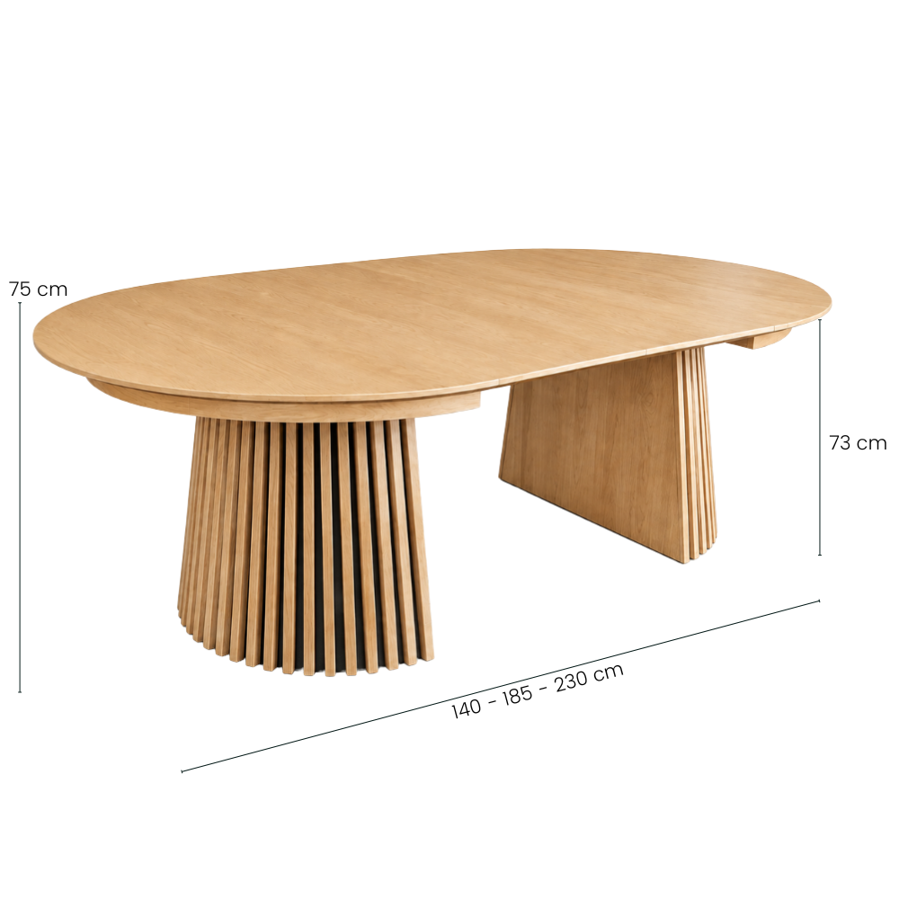 Måne Lamel Spisebord M. Tillægsplader - Natur Eg Ø140-185-230 cm