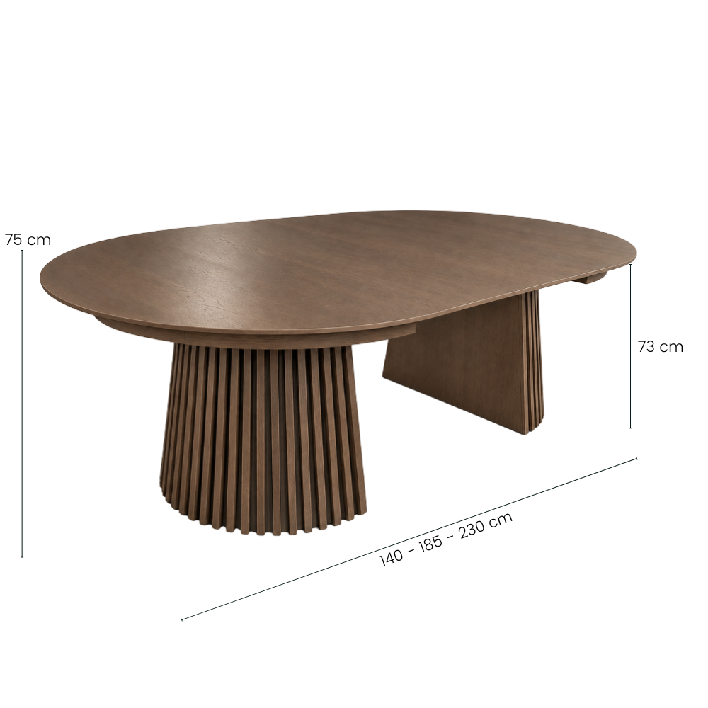 Måne Lamel Spisebord M.Tillægsplader - Smoked Eg Ø140-185-230 cm
