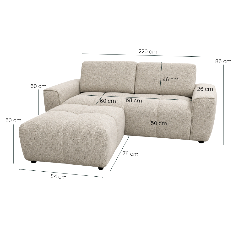 Maui Sofa m. Puf - 220 cm - Beige