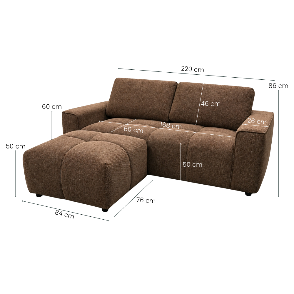 Maui Sofa m. Puf - 220 cm - Brun