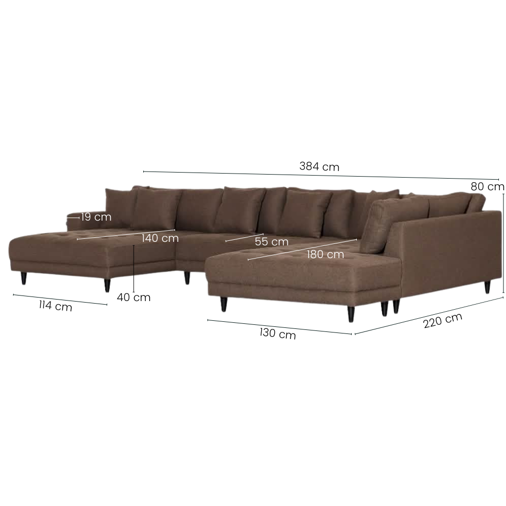 Milo U-Sofa i Højrevendt - Brun