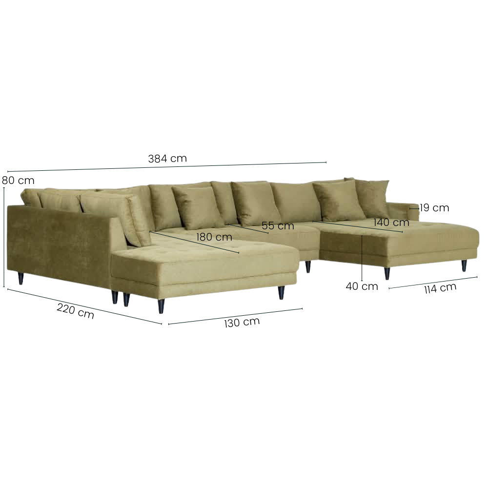 Milo U-Sofa i Venstrevendt - Olivengrøn