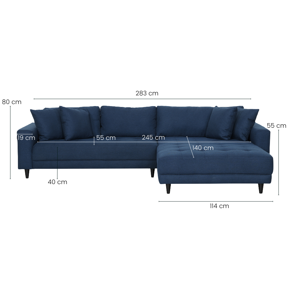 Milo Sofa - Vendbar Chaiselong 283 cm - Mørkeblå