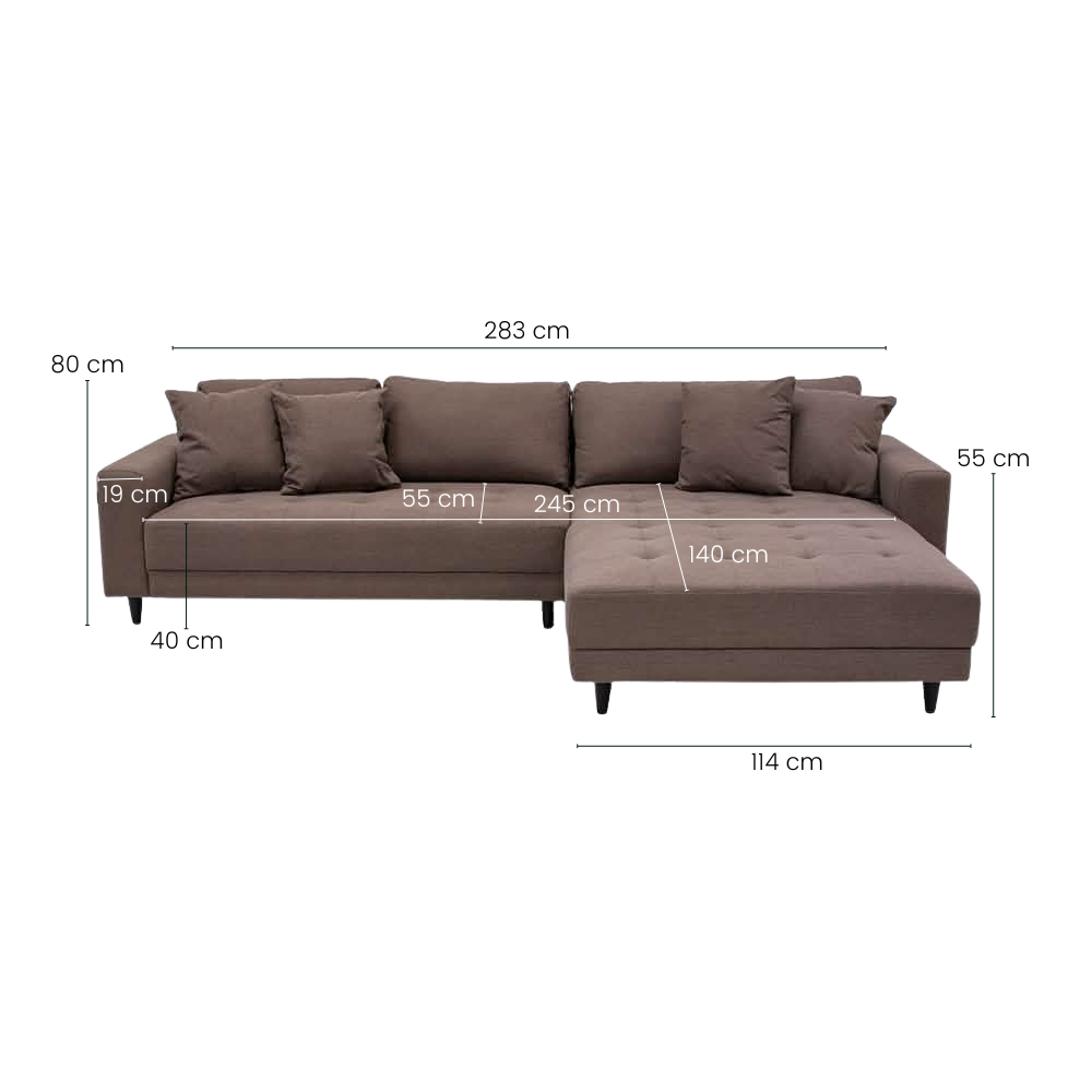 Milo Sofa - Vendbar Chaiselong - 283 cm - Brun