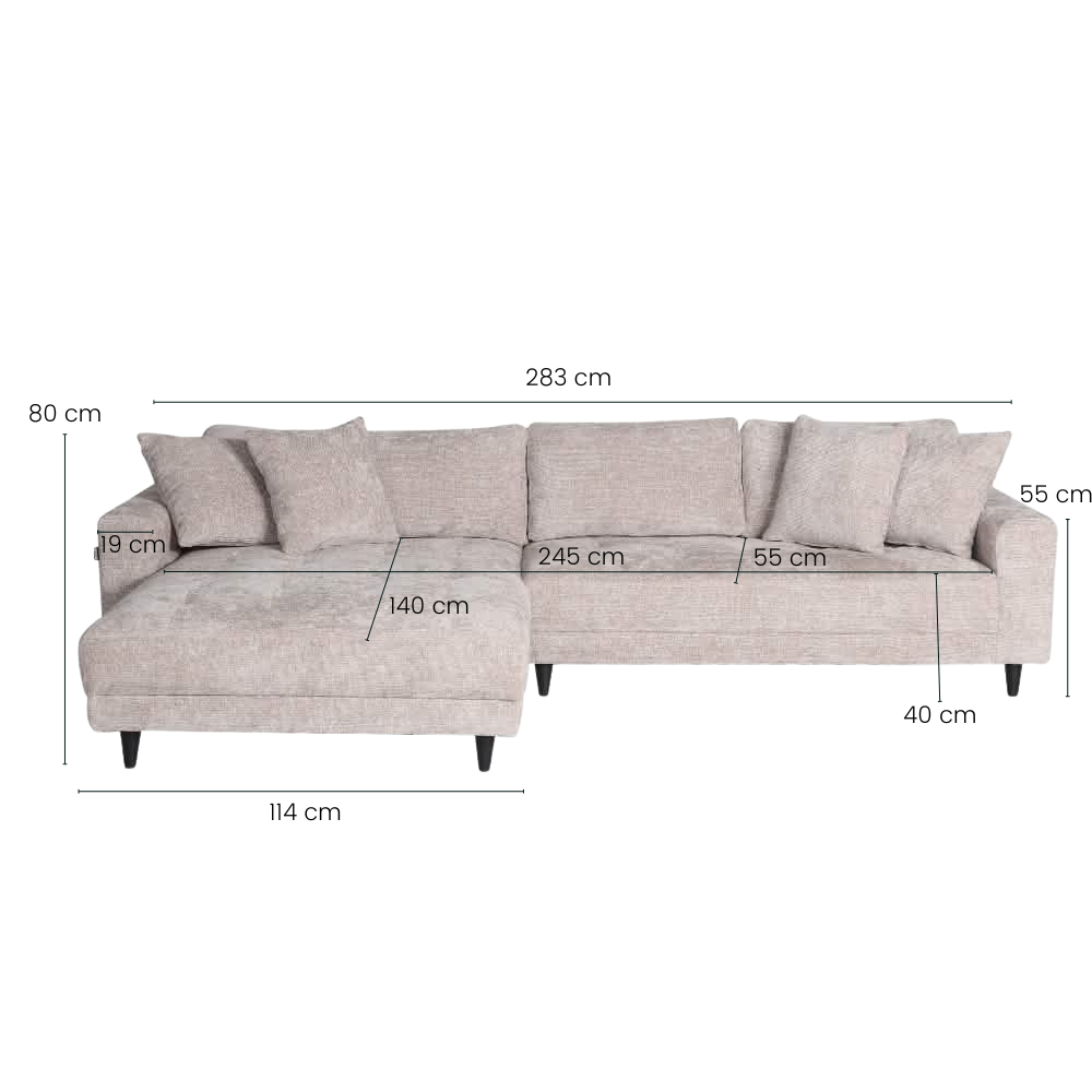 Milo Sofa m. Vendbar Chaiselong - 283 cm - Grå/Beige