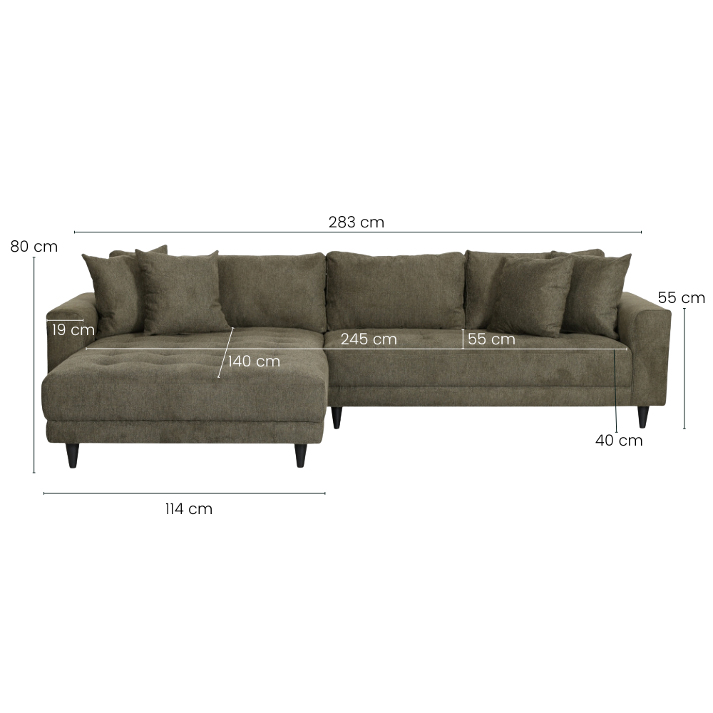 Milo Sofa - Vendbar Chaiselong 283 cm - Grøn