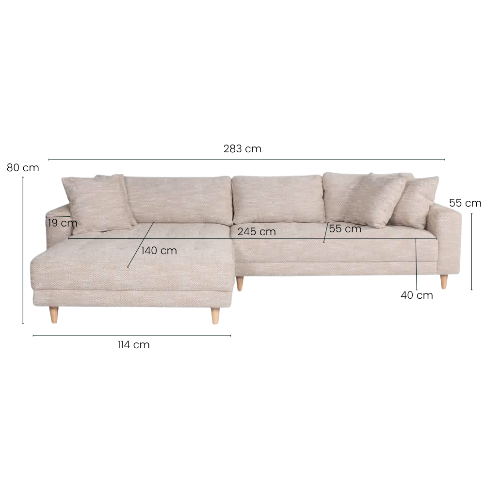 Milo Sofa - Vendbar Chaiselong - 283 cm - Gul/Hvid