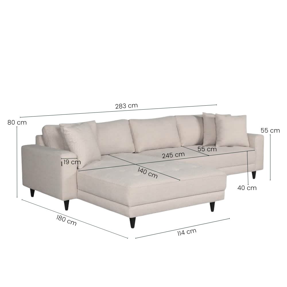 Milo Sofa m. Vendbar Chaiselong - 283 cm - Beige