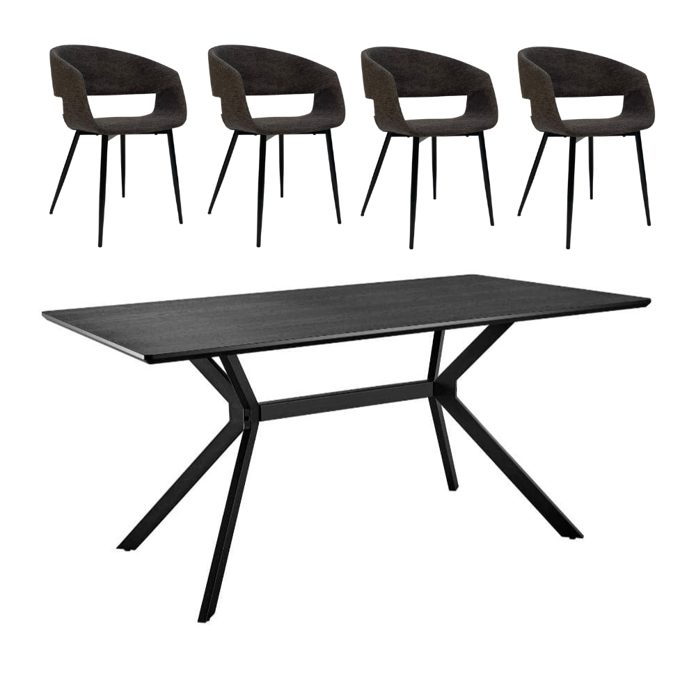 Spisebordssæt - Muno Spisebord 200 cm + 4 stk Nilo Brun Stof