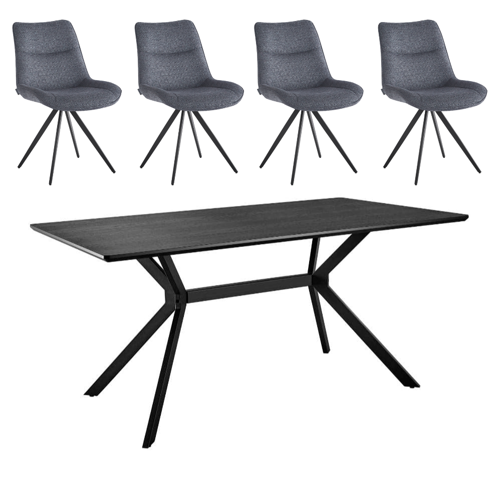 Spisebordssæt - Muno Spisebord  200 cm + 4 stk Elin Grå Stof