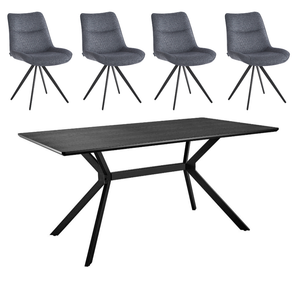 Spisebordssæt - Muno Spisebord 160 cm + 4 stk Elin Grå Stof