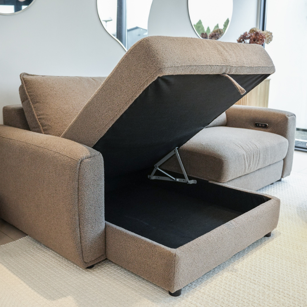 Naya Sofa med elektronisk modul - Højrevendt - Brun Boucle