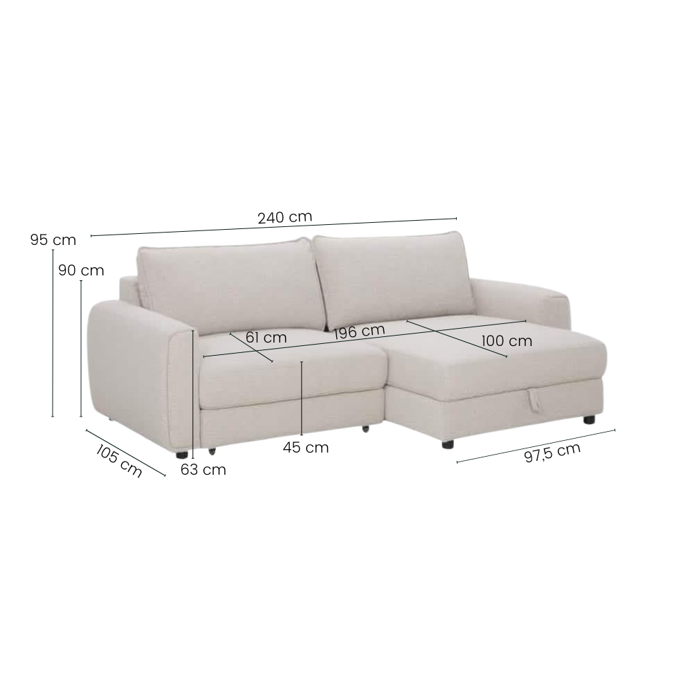 Naya Sofa med Elektronisk Modul - Højrevendt - Beige Boucle