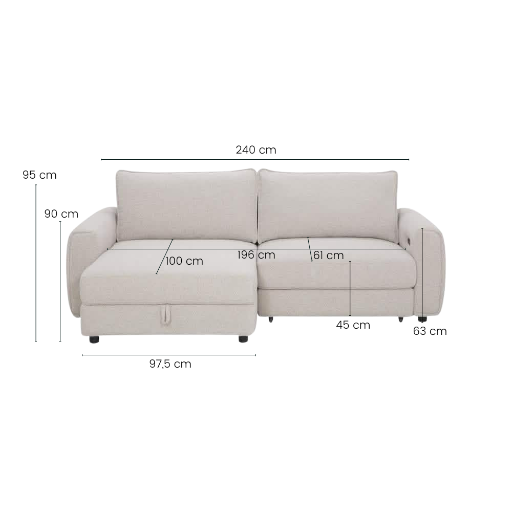 Naya Sofa med elektronisk modul - Venstrevendt - Beige Boucle