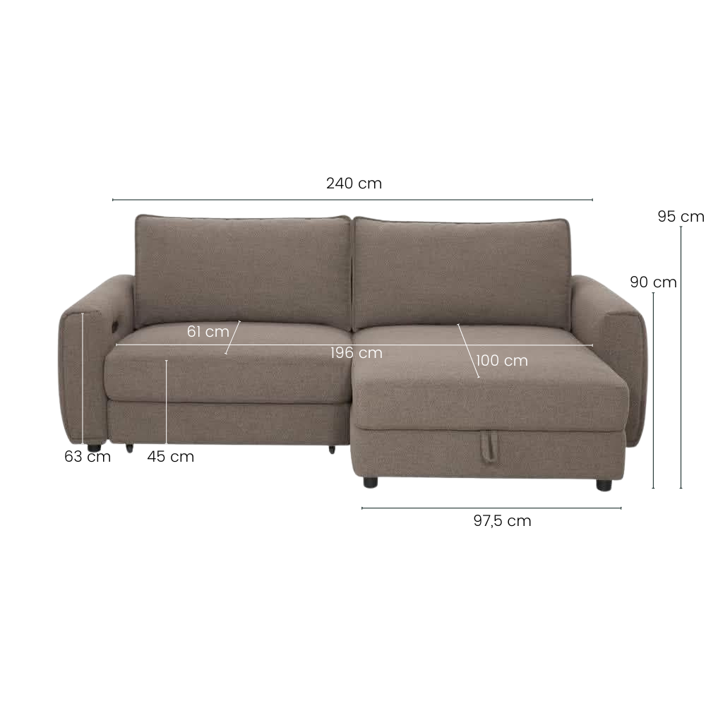 Naya Sofa med Elektronisk Modul - Højrevendt - Brun Boucle