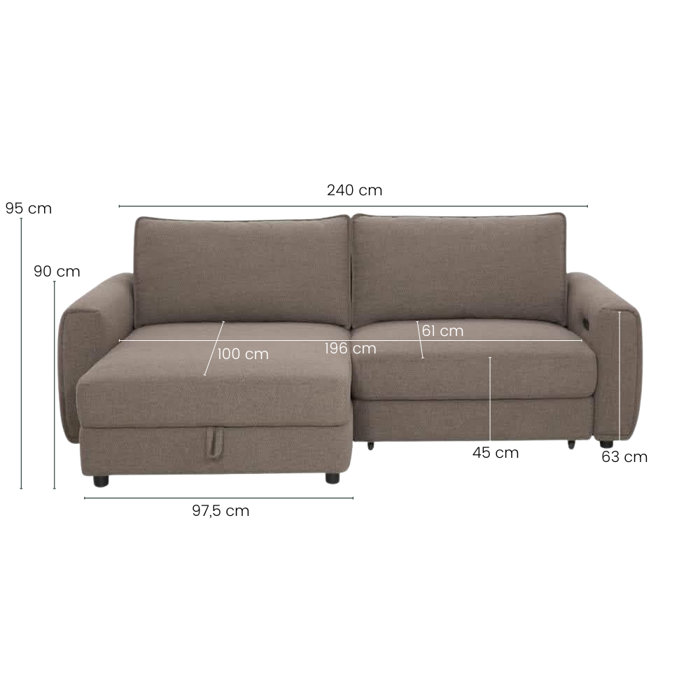 Naya Sofa med Elektronisk Modul - Venstrevendt - Brun Boucle