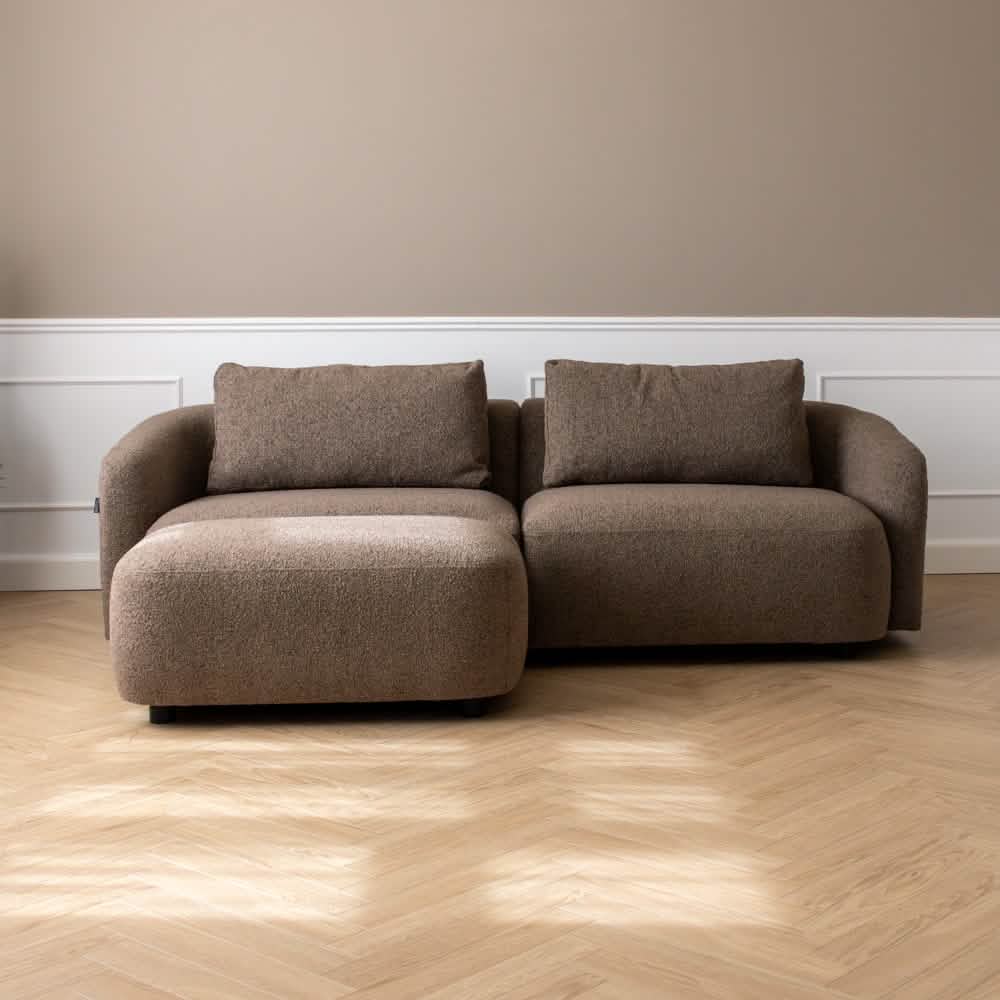 Nolio Modulsofa 220 cm - Brun Bouclé inkl. puf